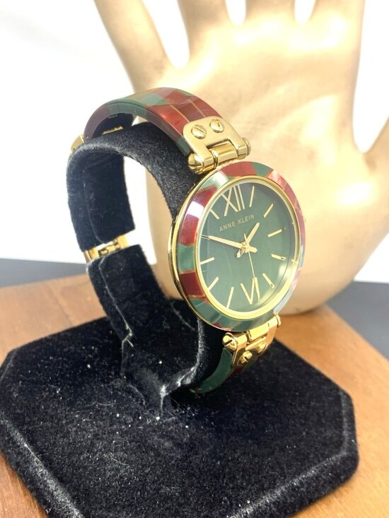Anne Klein Women\'s Watch 10/9652 Quartz Green Burgundy Gold Stainless Steel 34mm